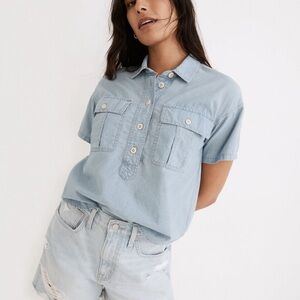 Madewell Indigo Safari Popover Shirt Denim XXS